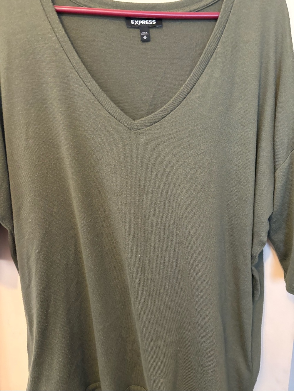 Express Olive V-Neck Short Sleeve Pullover - Picture 3 of 6